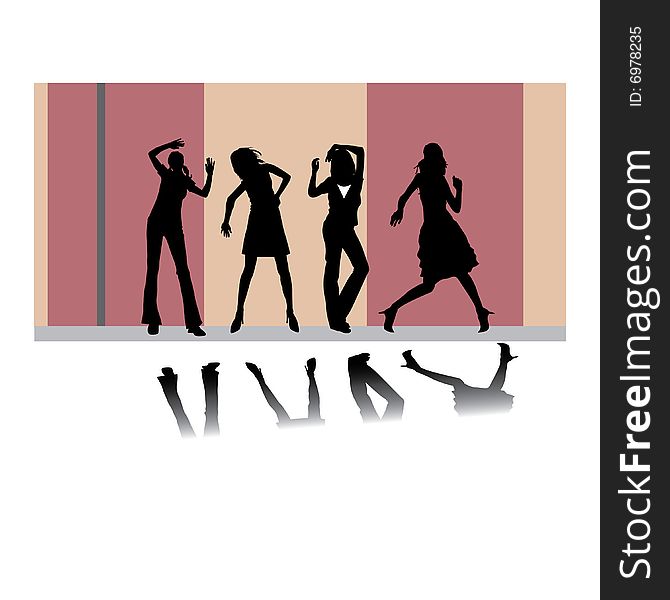Set of disco girls vector silhouettes. Set of disco girls vector silhouettes