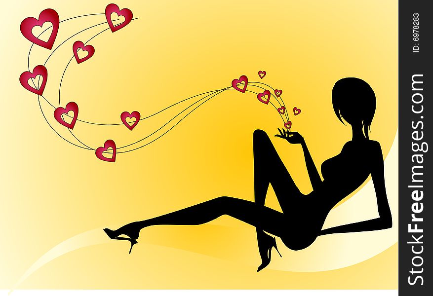 Beautiful sexy girl vector illustration with hearts