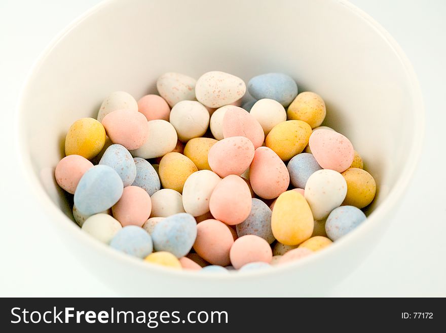 Easter candy in a white bowl. Easter candy in a white bowl