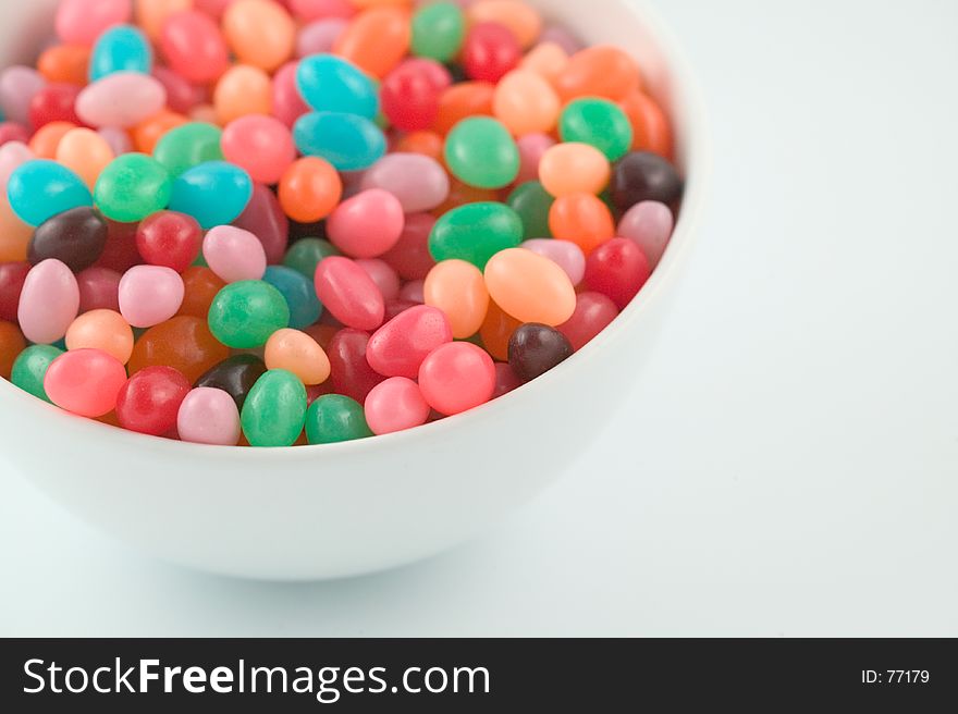 Jelly beans in a white bowl. Jelly beans in a white bowl