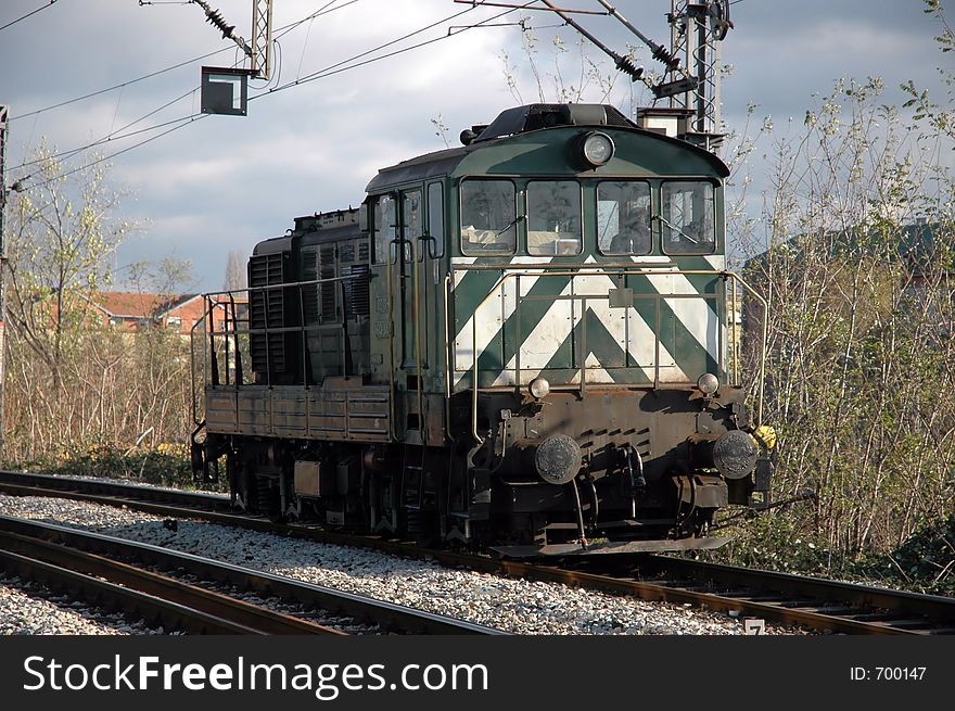 Old Diesel Locomotive going away. Old Diesel Locomotive going away