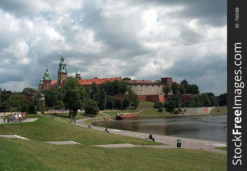 Royal Castle in Cracow, Poland, view from the Vistula river bank