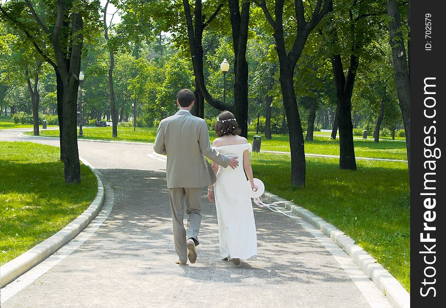 Walking couple in the park