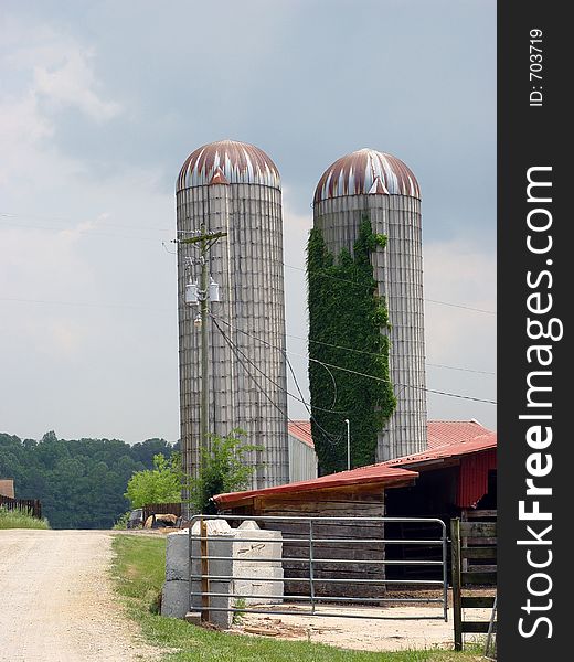 Country road with farm silo