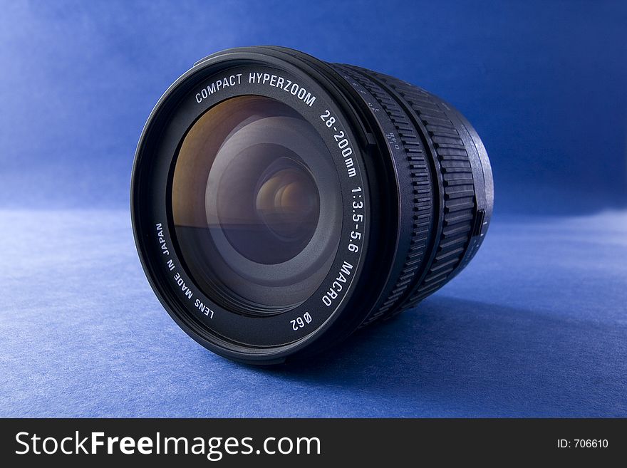 Zoom Lens On Blue Background