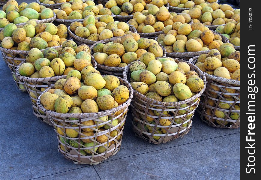 Mangoes baskets in the fair.