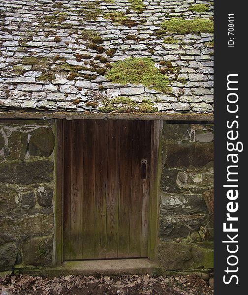 A door into a drystone barn. A door into a drystone barn