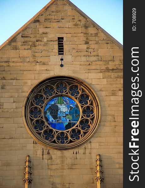 Old church with stained glass window