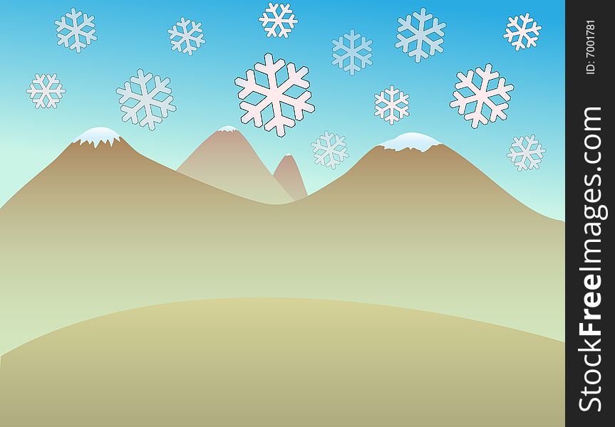 Drawn desert landscape with snowflakes from the sky. Drawn desert landscape with snowflakes from the sky