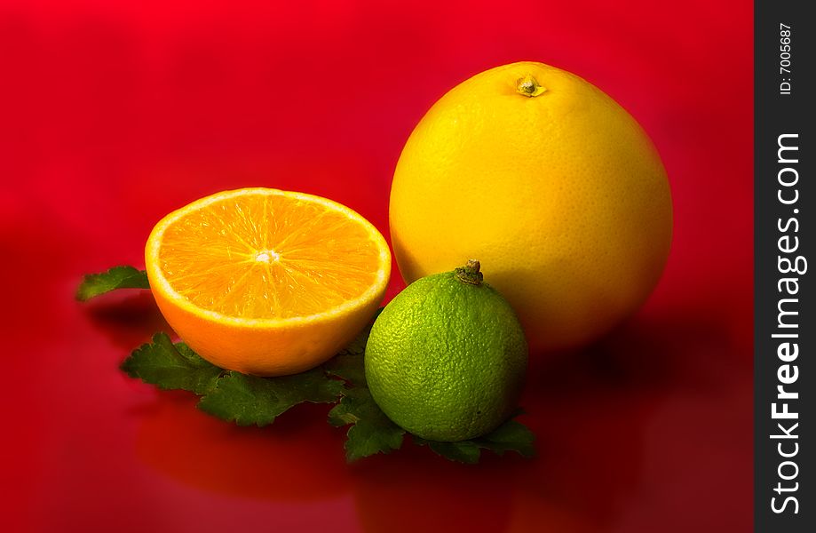 Diverse fruits,on red background