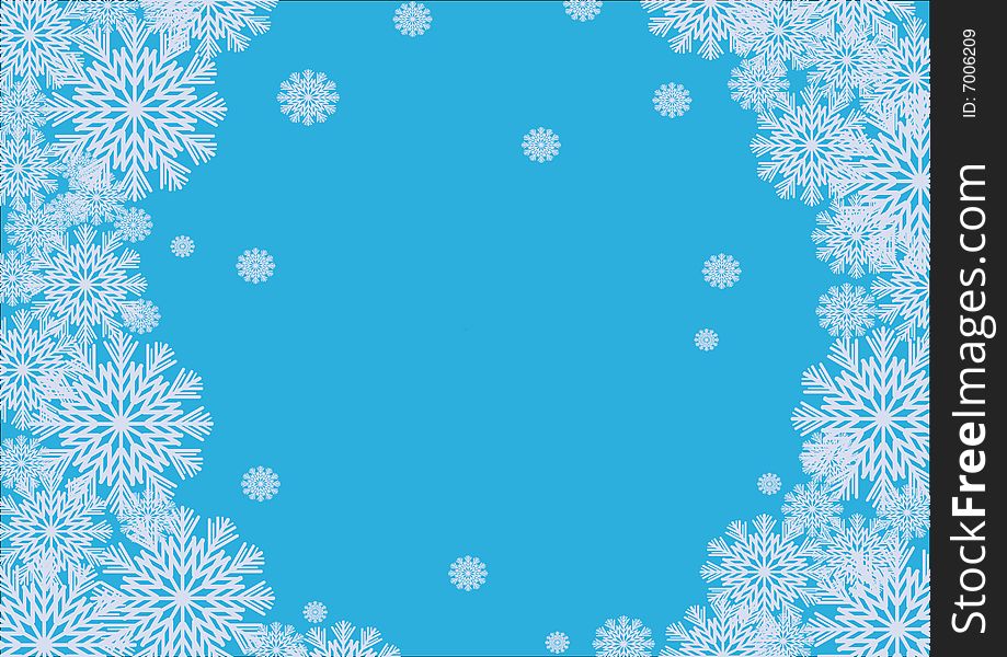 Winter frame with snowflakes on blue background