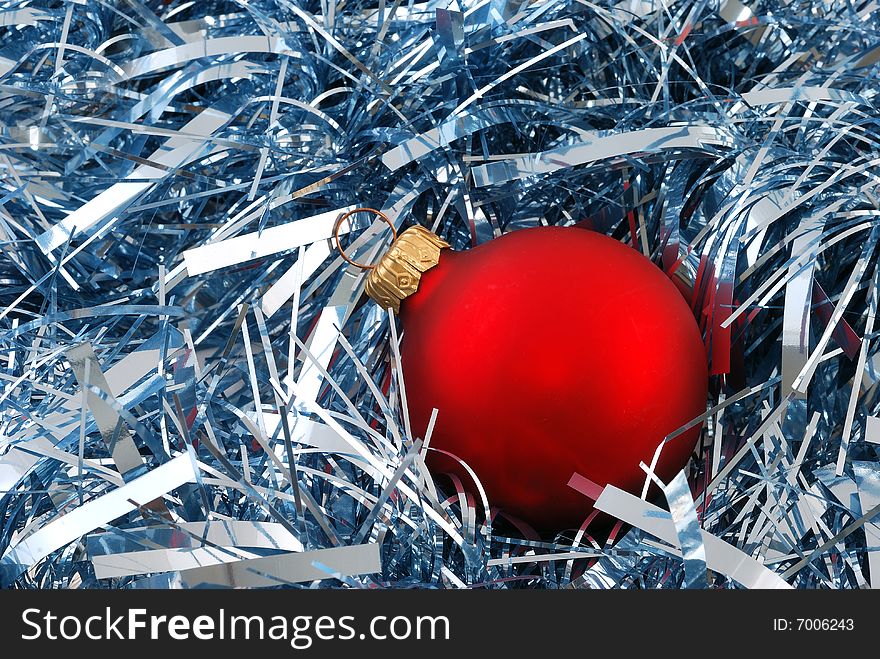 Christmas ball decorations on tinsel. Christmas ball decorations on tinsel