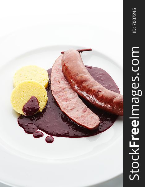 Pork sausage with red wine Goulash and Polenta 1