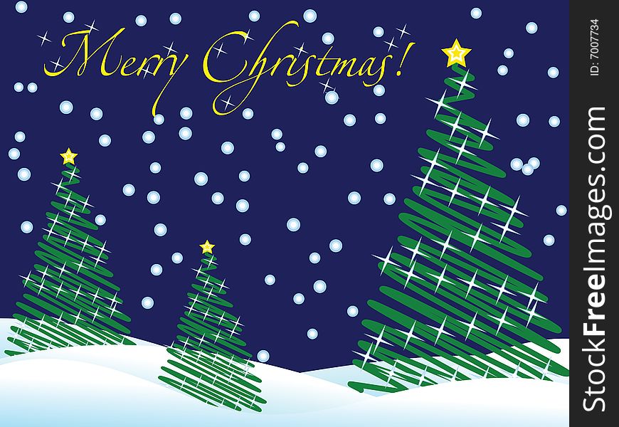 Christmas wallpaper with new year trees and snow and greeting text