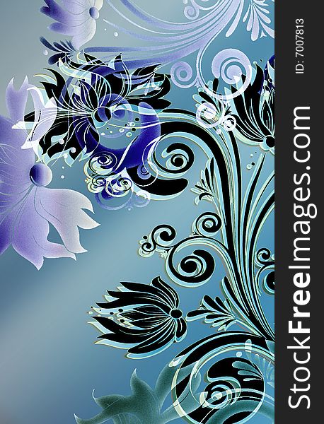 Spring floral illustration motif with soft pearl and metallic gradient overlay and scroll leaf designs. Spring floral illustration motif with soft pearl and metallic gradient overlay and scroll leaf designs.