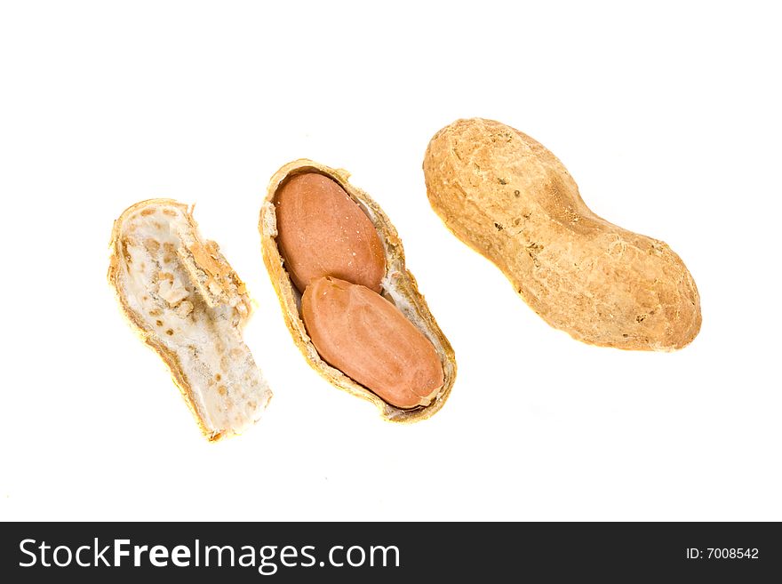 Some natural peanuts on white background