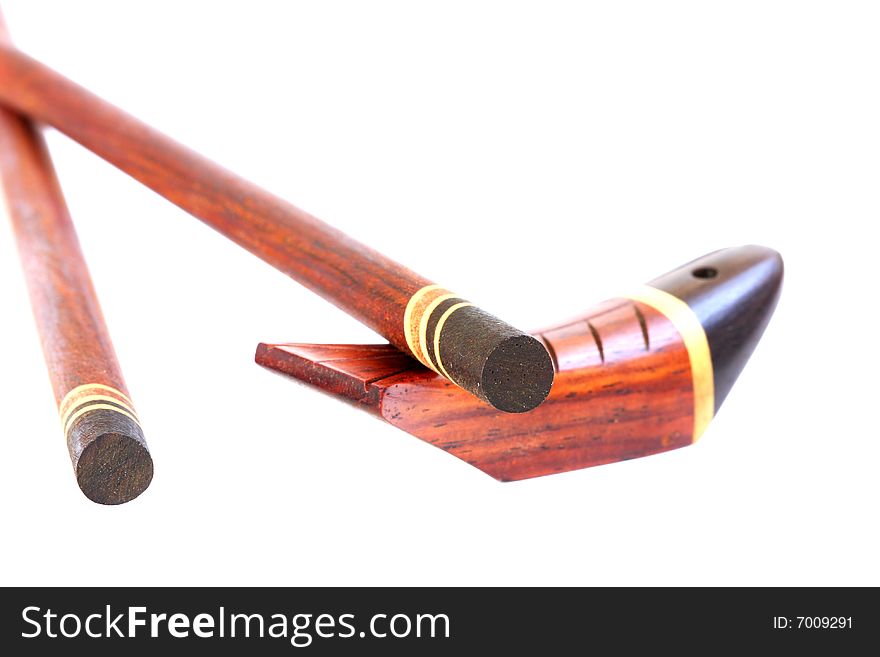 Closeup of chopsticks from luxury wood on white background