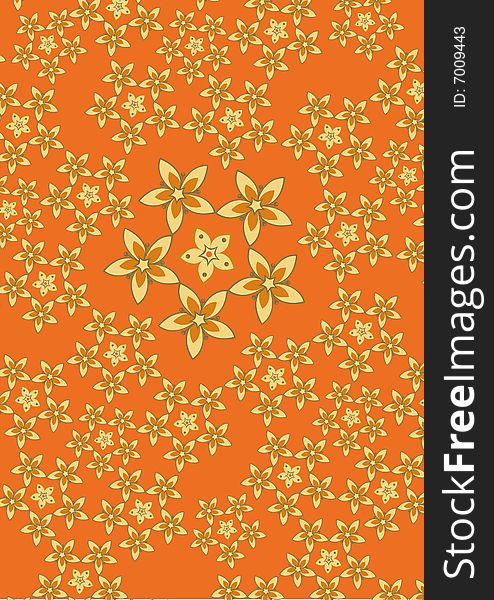 Vector illustration fo funky flowers abstract pattern on the orange background