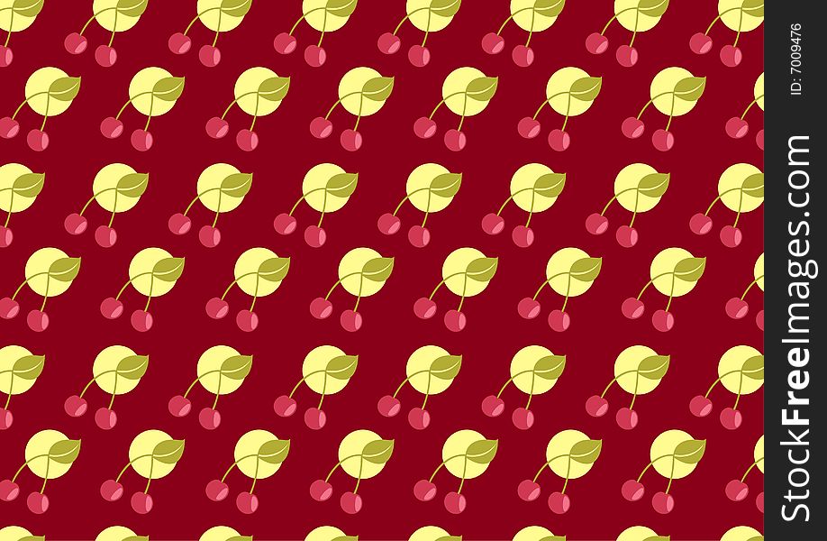 Vector illustration fo funky cherry abstract pattern on the red background. Vector illustration fo funky cherry abstract pattern on the red background
