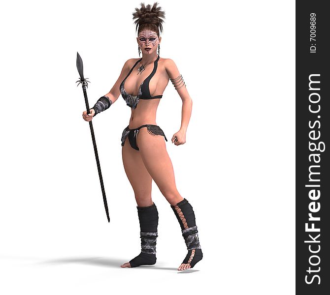 Brave sexy female fantasy barbarian with Clipping Path