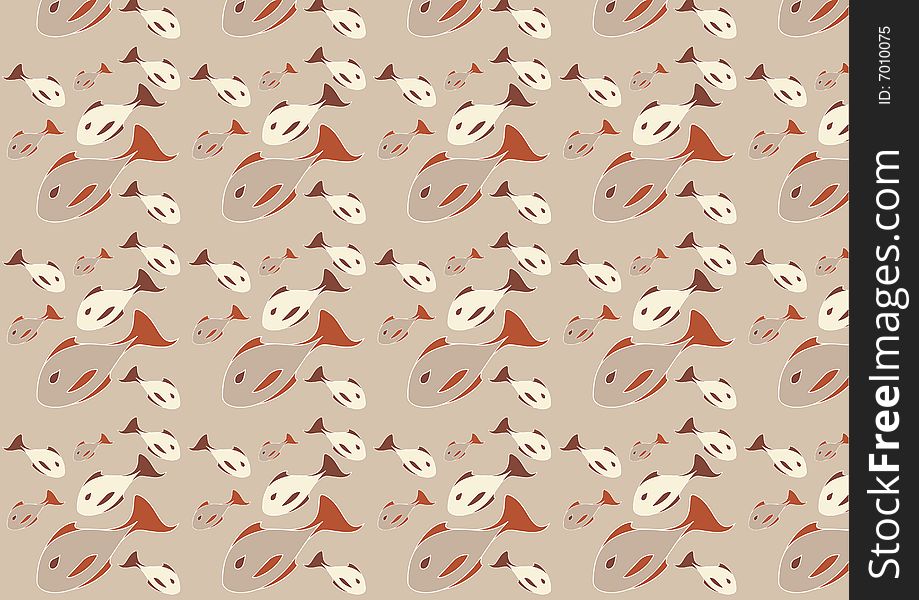 Vector illustration of mid-century modern 1950's style abstract fish pattern. Retro abstract Background.