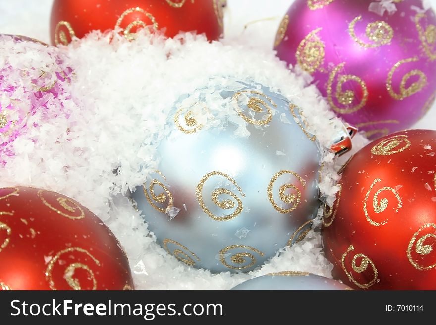 Christmas colorful balls in the snow. Christmas colorful balls in the snow.