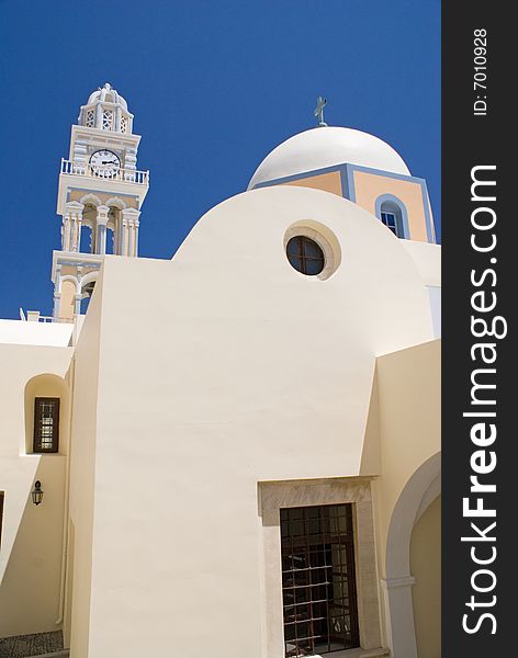 View of Thira Basilica, Santorini, Greece.