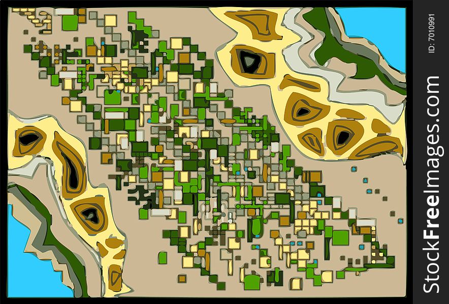 A fully scalable vector illustration of a Birds-eye-view Map. Jpeg & Illustrator AI file formats available.