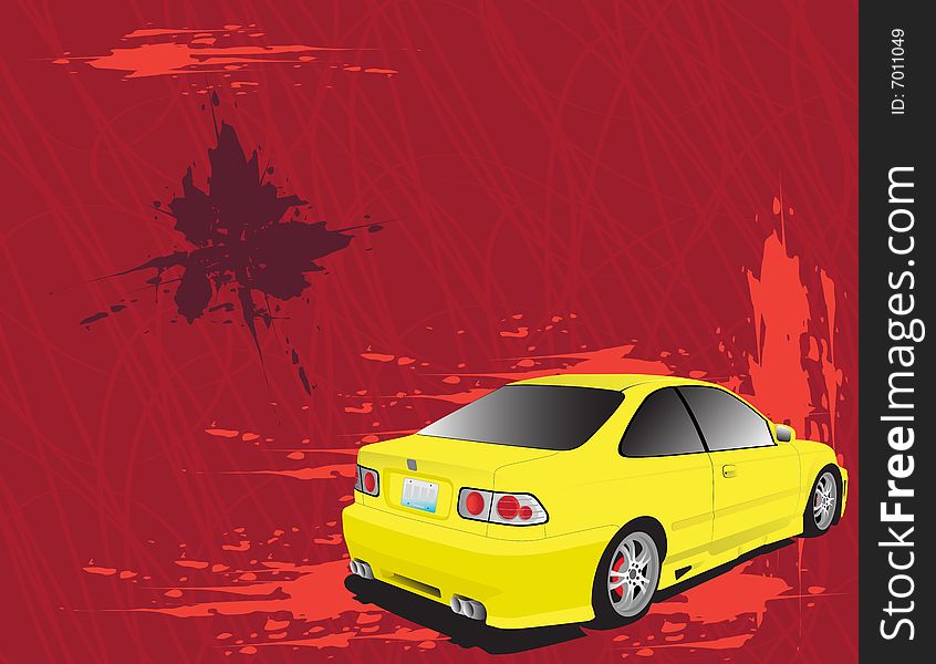 Yellow car on the red background