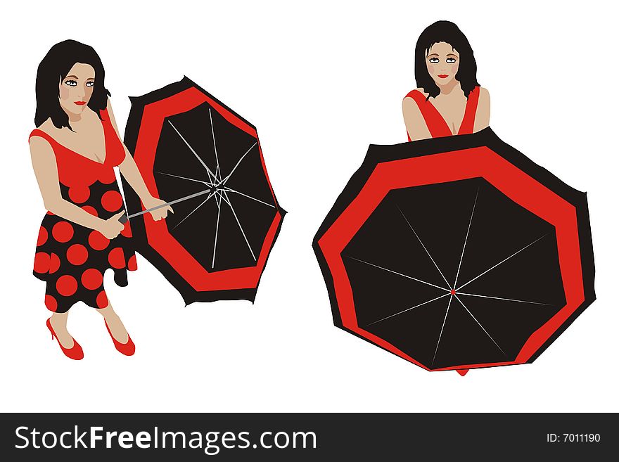 Girls With Umbrella_Red