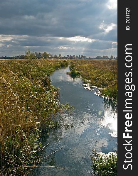 Autumn landscape before storm with clouds. Autumn landscape before storm with clouds