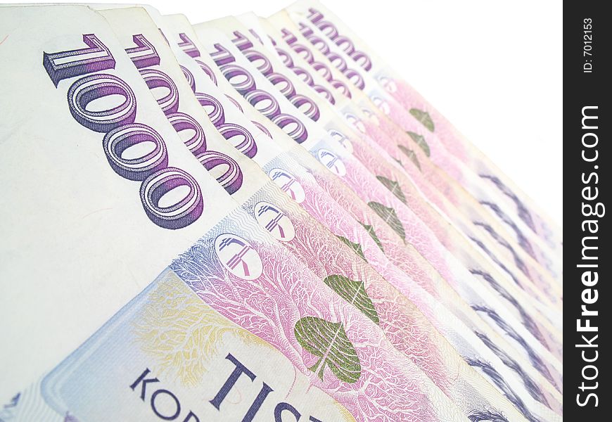 Detail czech banknotes, arrangement with thousand banknotes