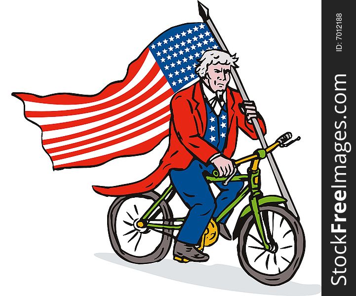 Vector art of Uncle Sam riding a  biicycle