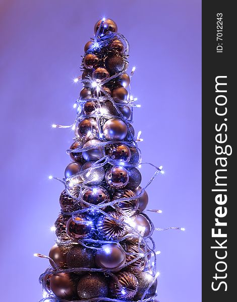 Christmas  ball tree with fairy lights. Christmas  ball tree with fairy lights