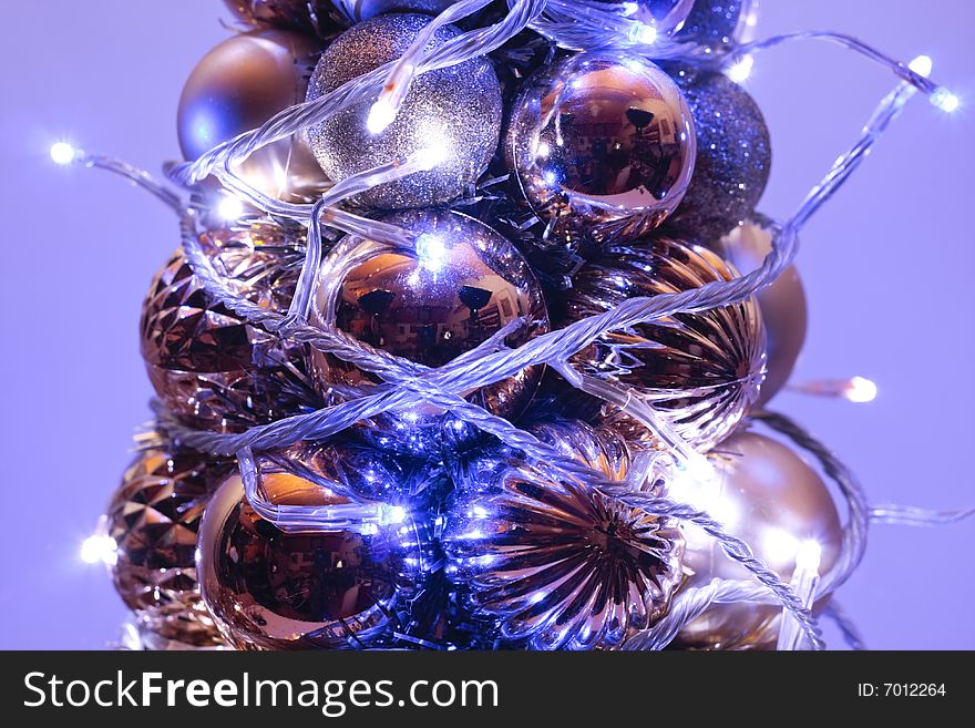 Christmas balls with fairy lights. Christmas balls with fairy lights