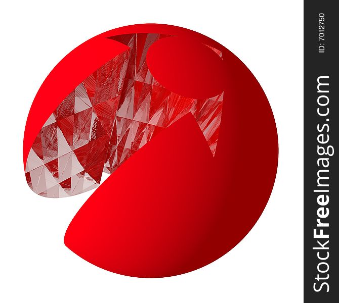 Abstract symbol in the form of red sphere with an arrow