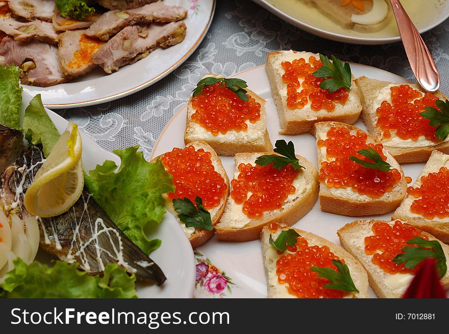 Table served with various dishes. Table served with various dishes