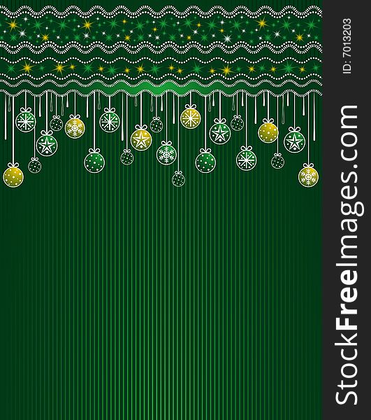 Green card with christmas balls, vector illustration. Green card with christmas balls, vector illustration