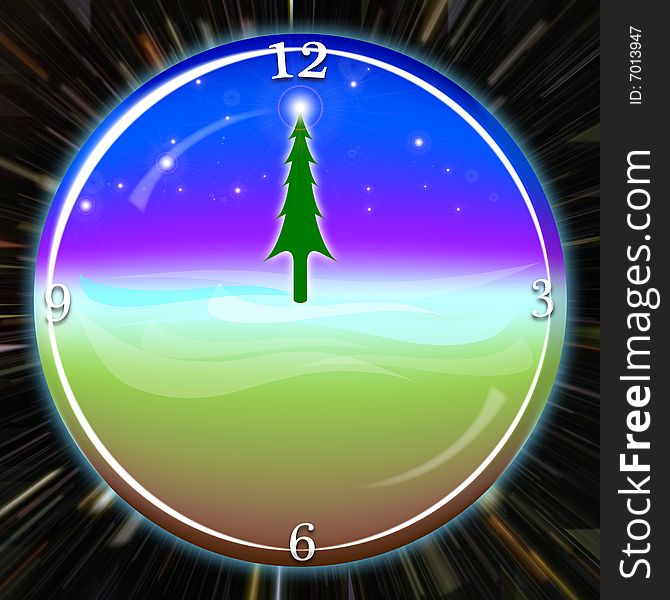 Illustration generated by computer simulating a ball and a clock at the same time, with Christmas look. Illustration generated by computer simulating a ball and a clock at the same time, with Christmas look.