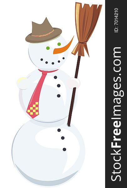 Snowman with hat isolated on white
