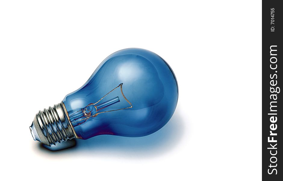 Blue light bulb isolated over a white background