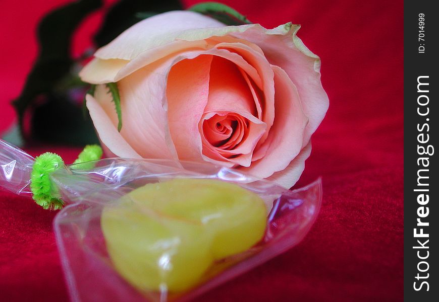 Pink Rose And Heart Shape Candy