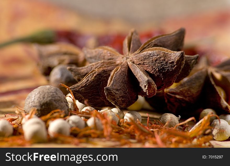 Close-ups of star anice and other spices