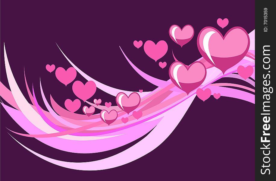 Vector illustration of Flirty background  of stylized hearts and waves. Vector illustration of Flirty background  of stylized hearts and waves