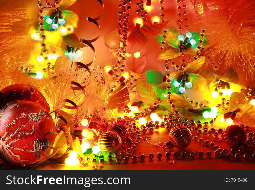 Abstract Christmas background with Ribbon boll and ornaments. Abstract Christmas background with Ribbon boll and ornaments