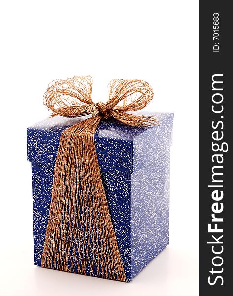 Gift blue box with golden ribbon