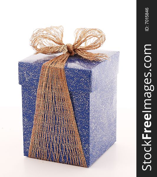 Dark blue gift box with golden decoration