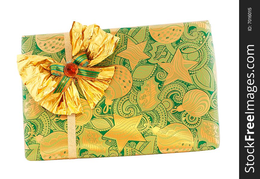 Xmas gift box in green and golden colors