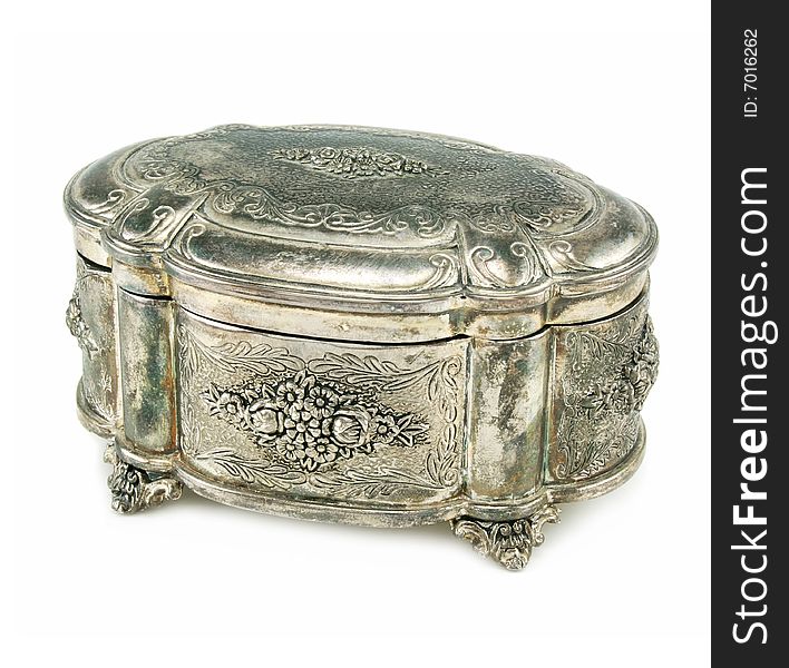 Ancient silver box isolated on a white background