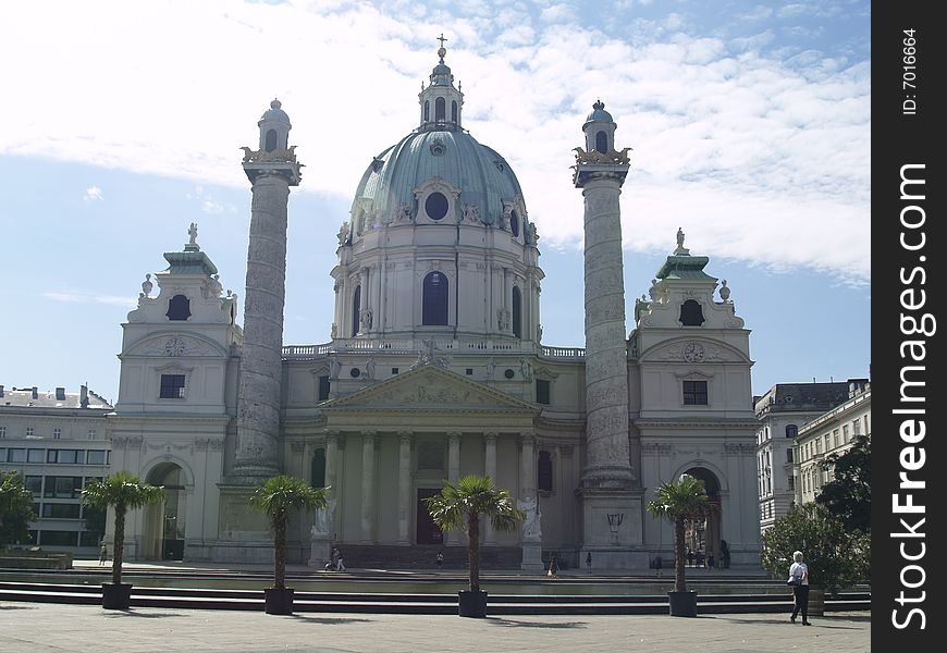 Front view of the 'Karlskirche'. Front view of the 'Karlskirche'.